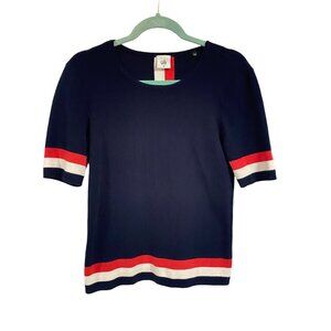 Cabi Hampton Shell Knit Nautical Short Sleeve Sweater Blue, Red,‎ White Size M